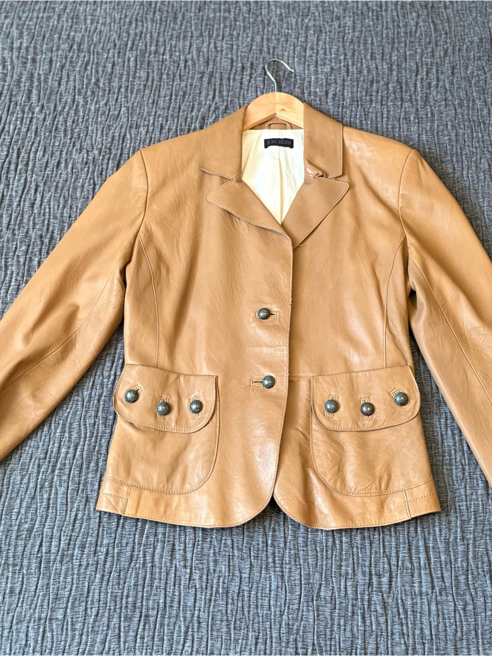 Ikks Cognac Brown Lamb Leather Blazer Jacket